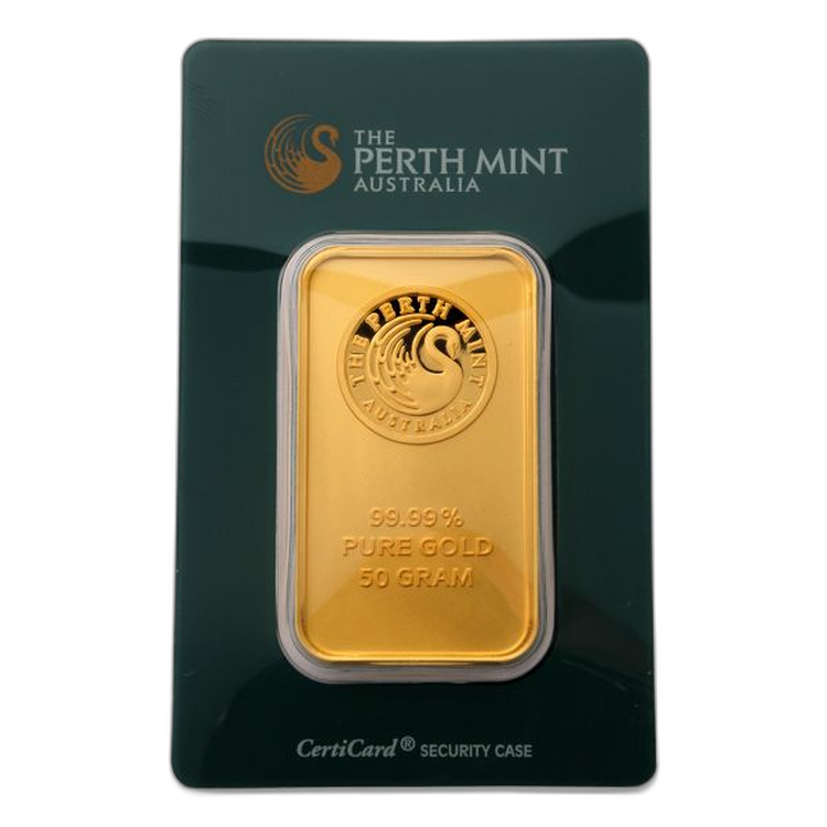 50g Perth Mint Goldbarren back