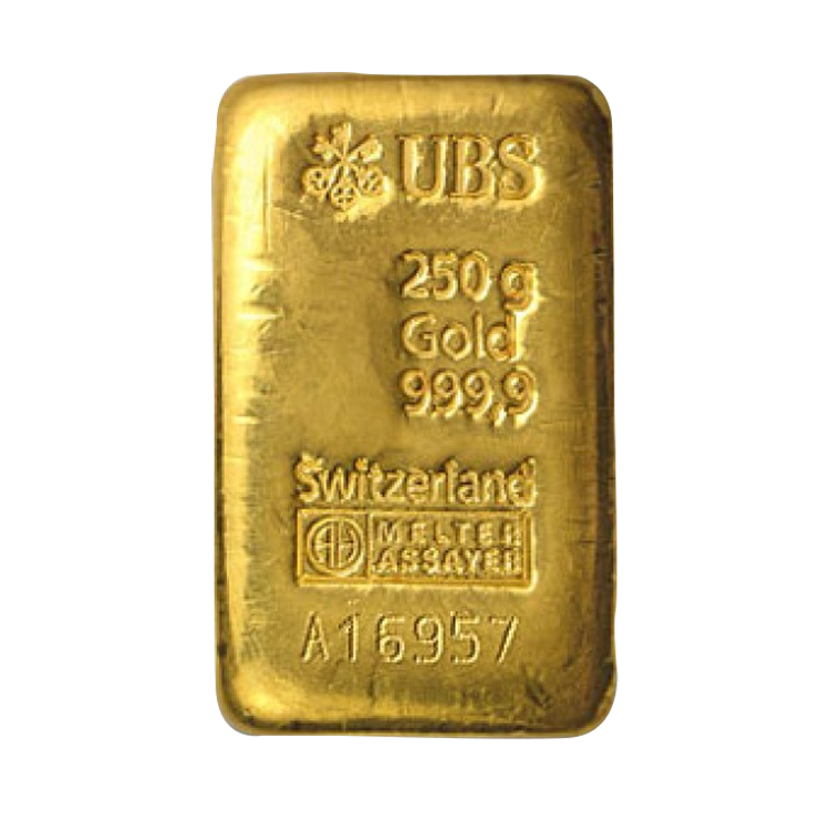 250g UBS Gold Bar front