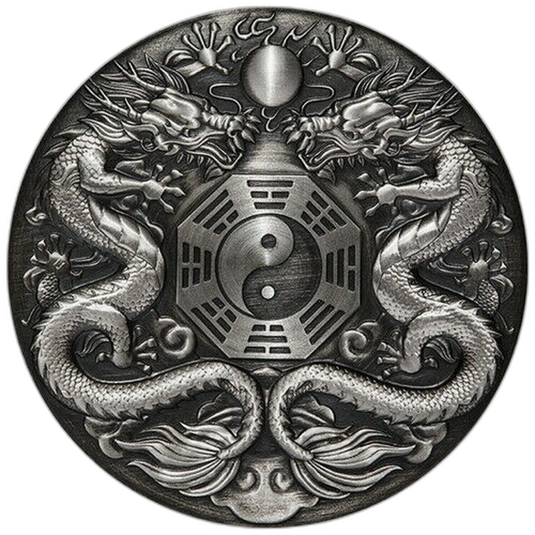 2 Troy ounce zilveren munt Double Dragon 2019 front