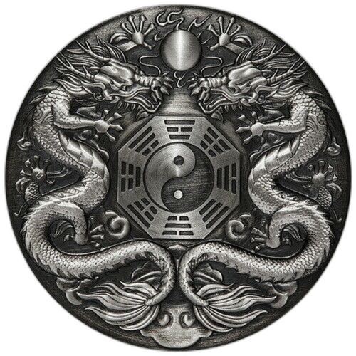 Thumbnail 2 Troy ounce zilveren munt Double Dragon 2019 front