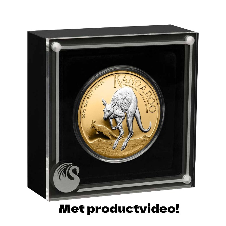 2 troy ounce zilveren munt Australian kangaroo 2022 verguld perspectief 3