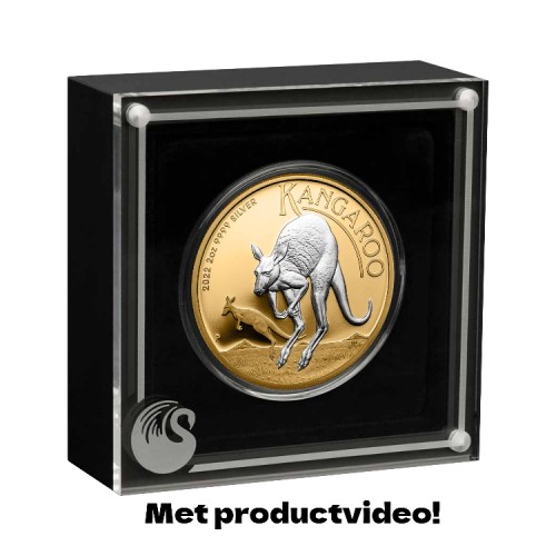 Thumbnail 2 troy ounce zilveren munt Australian kangaroo 2022 verguld perspectief 3