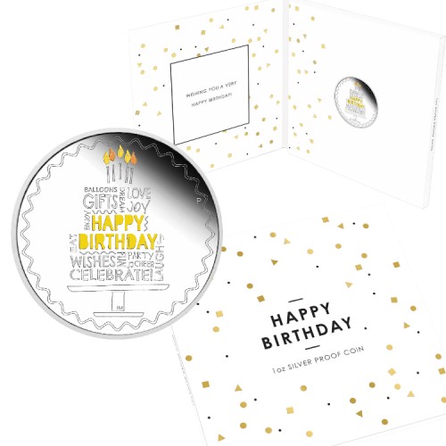 Thumbnail 1 troy ounce zilveren munt Happy Birthday 2022 Proof perspectief 4