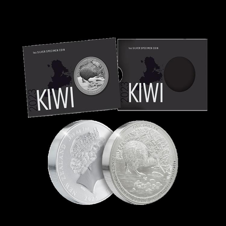 1 troy ounce zilveren Kiwi munt 2023 specimen perspectief 3