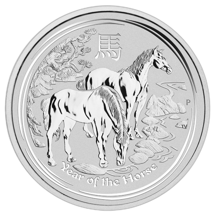 1 kilo Lunar Zilveren Munt 2014 voorkant