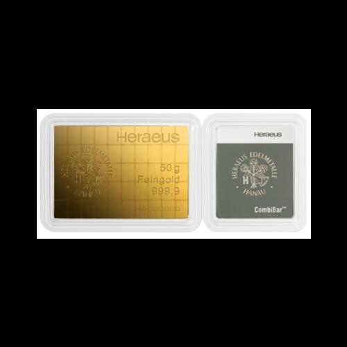 Thumbnail 50x 1 gramme d'or Heraeus Combibar front