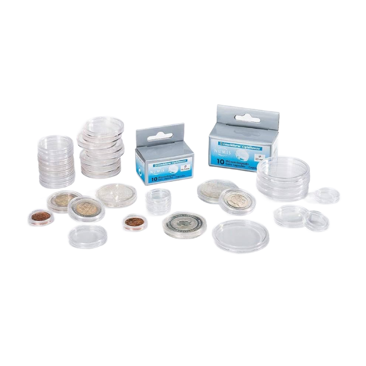 Caja de 10 cápsulas protectoras para monedas Leuchtturm de 16,5 mm front