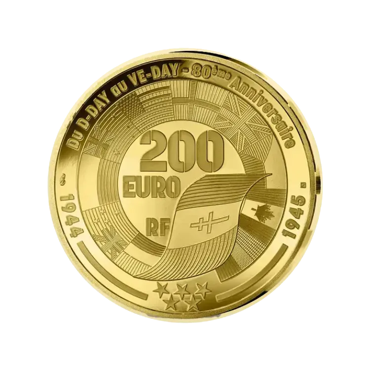 1  troy ounce gouden V-E DAY 80th anniversary munt achterkant