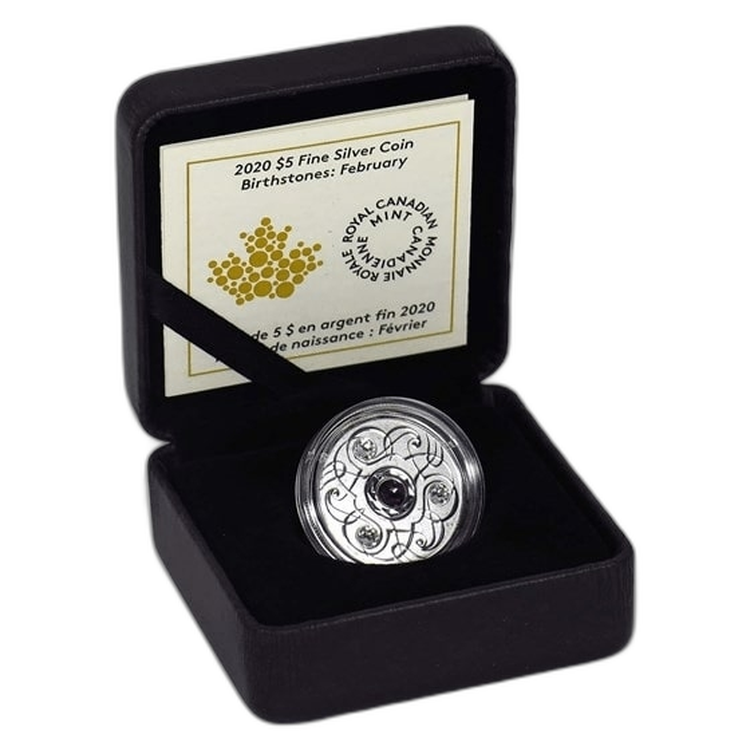 150g Februari Birthstone Swarovski Silver Coin 2020 front
