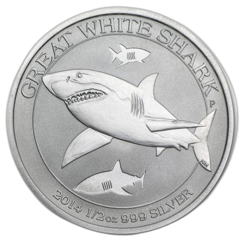Thumbnail 1/2 Troy ounce silver coin 2014 Great White Shark front