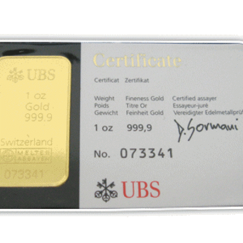 Thumbnail 1 oz UBS Gold Bar Mixed Years front