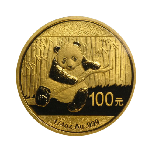 Thumbnail 1/4 troy ounce gouden Panda munt voorkant