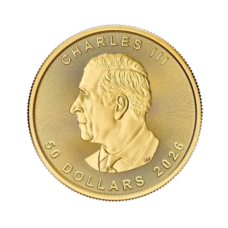 Reverse 1 troy ounce gold Maple Leaf