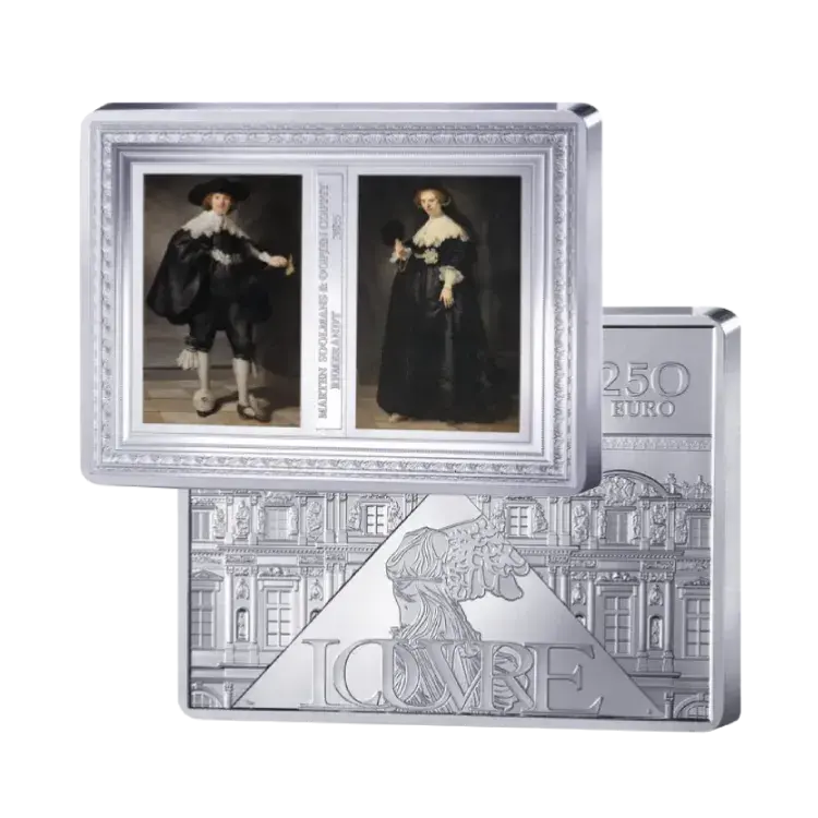 Halve kilo zilveren Rembrandt munt – Marten Soolmans & Oopjen Coppit voorkant