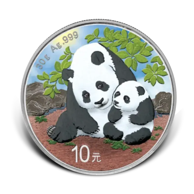 30 g Silber Panda 2024 farbige Münze front