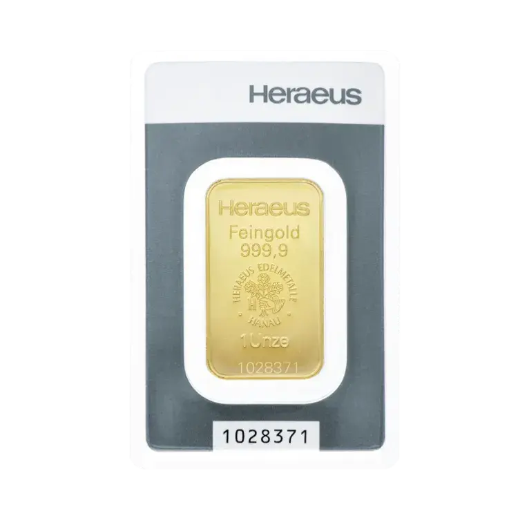 1 oz Heraeus Lingote de Oro front