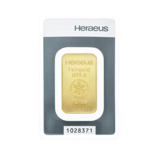 Thumbnail 1 oz Heraeus Lingote de Oro front
