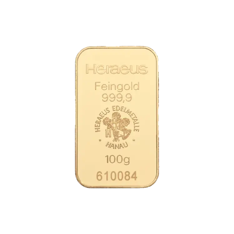 100g Heraeus Lingot d'Or angle 1