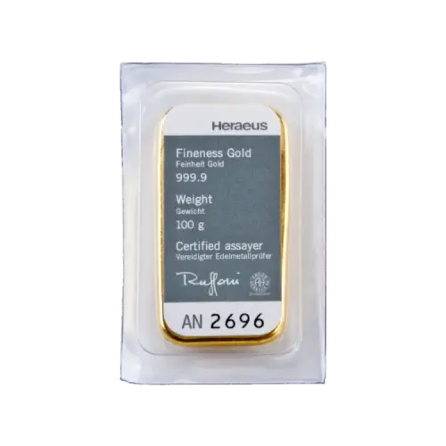 Thumbnail 100g Heraeus Lingot d'Or angle 2
