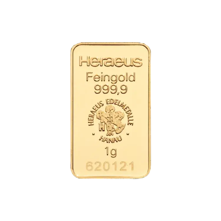 1g Heraeus Lingote de Oro angle 1