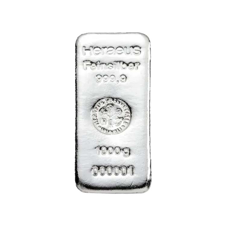 1 kilo Heraeus Silver Bar Mixed Years front