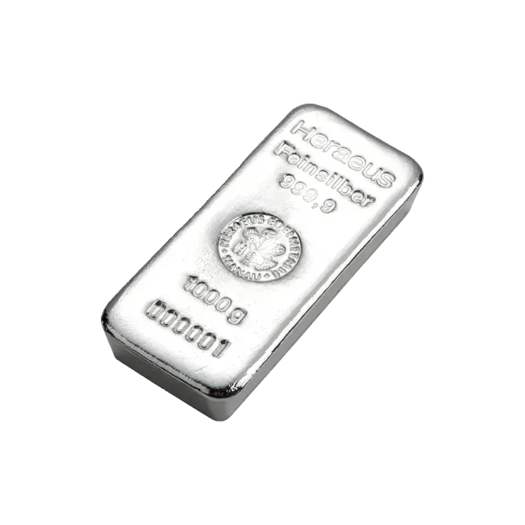 1 kilo Heraeus Silver Bar Mixed Years back