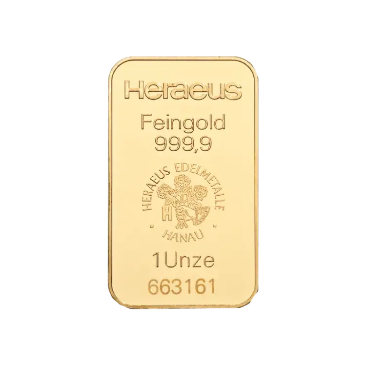 1 oz Heraeus Lingote de Oro back