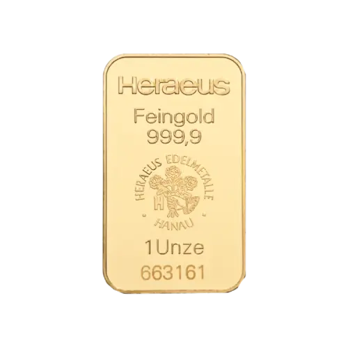 Thumbnail 1 oz Heraeus Lingote de Oro back