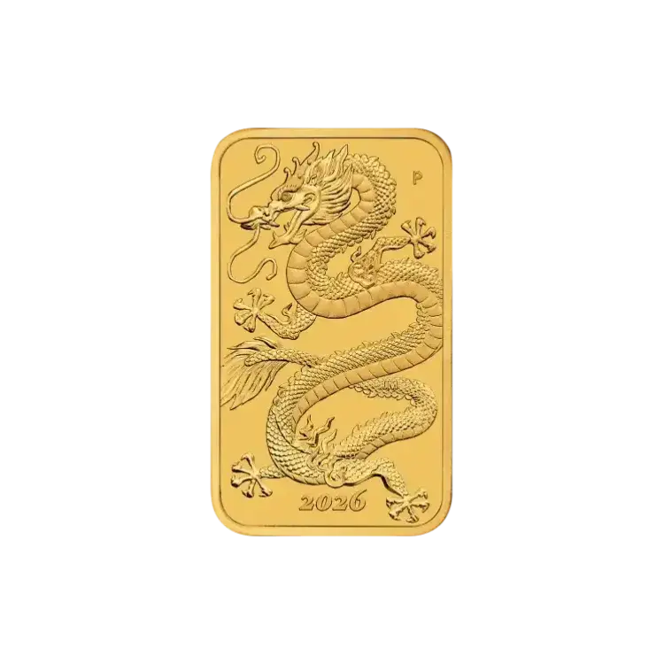 1 troy ounce gold rectangular dragon mintable 2026 front