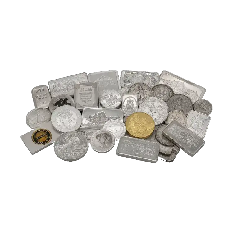 1 kilogramo de plata – monedas, medallas y lingotes sterling front