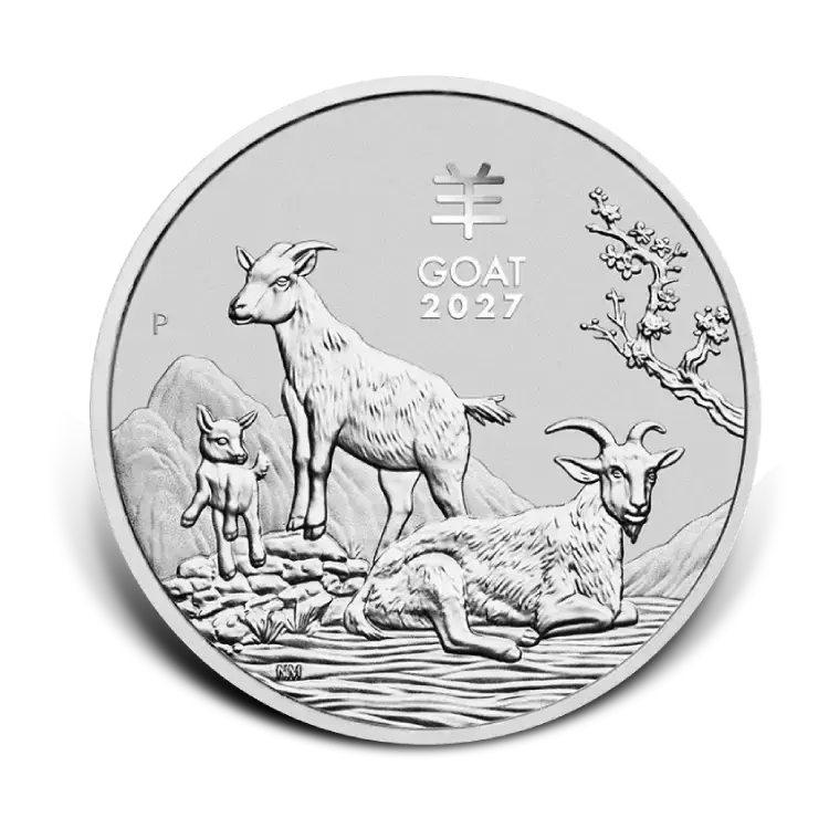 moneda de 1 oz de plata Lunar III Año del Cabra 2027 front