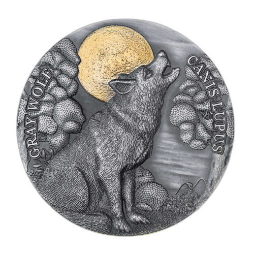 Thumbnail 2 troy ounce silver coin Gray Wolf - Antique Finish 2020 front
