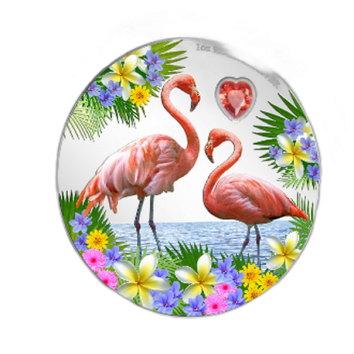 Thumbnail 1 troy ounce silver coin Love is Precious - Flamingos 2021 Proof front