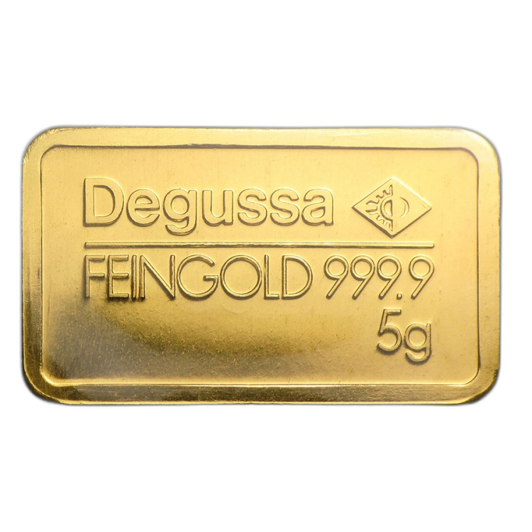 5g Degussa Goldbarren Verschiedene Jahre front