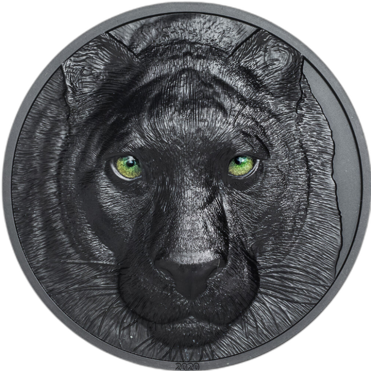 2 troy ounce silver coin Black Panther 2020 proof front