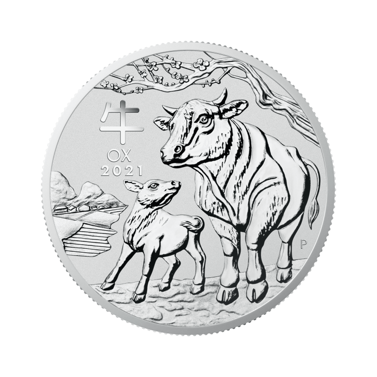 1 oz Lunar Zilveren Munt 2021 voorkant
