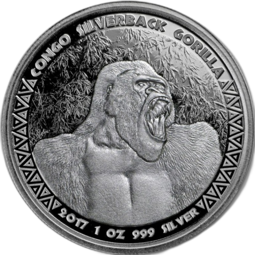 Thumbnail 1 Kilogram zilveren munt Gorilla Congo 2017 voorkant