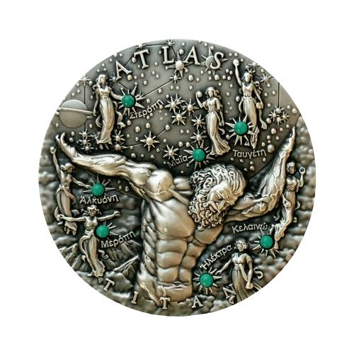 Thumbnail 2 troy ounce zilveren munt Titanen Atlas 2020 voorkant