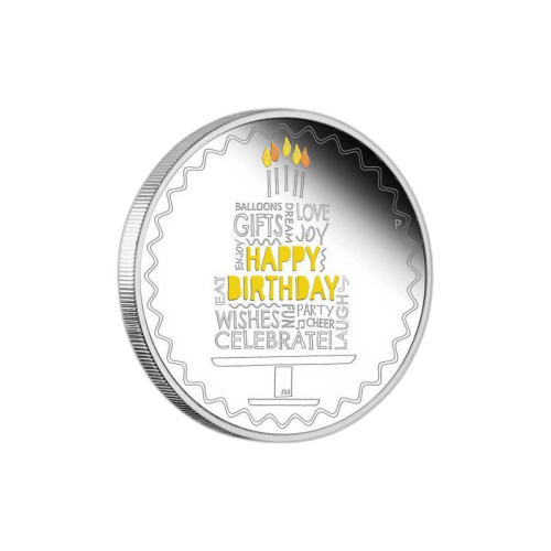 Thumbnail 1 troy ounce silver coin Happy Birthday 2021 Proof front