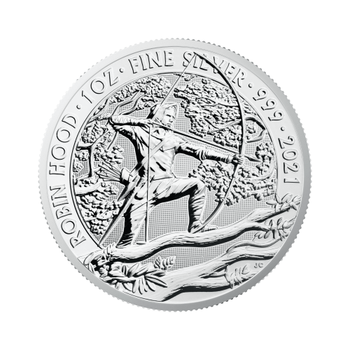Thumbnail 1 oz Robin Hood Silver Coin 2021 front