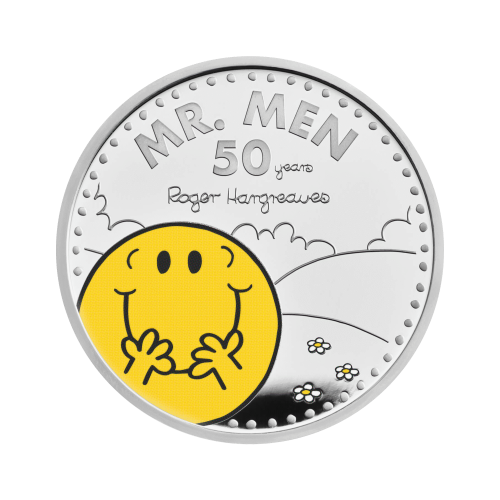 Thumbnail 1 troy ounce zilveren munt Mr. Men little Miss-Mr. Happy 50th Anniversary 2021 voorkant