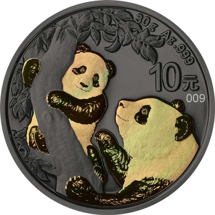 30 gram zilveren munt gouden holo serie Panda 2021 voorkant