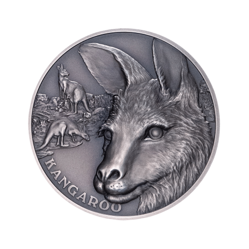 Thumbnail 1 troy ounce zilveren munt Up close kangaroo 2021 voorkant