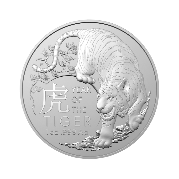 1 oz Lunar Zilveren Munt 2022 voorkant