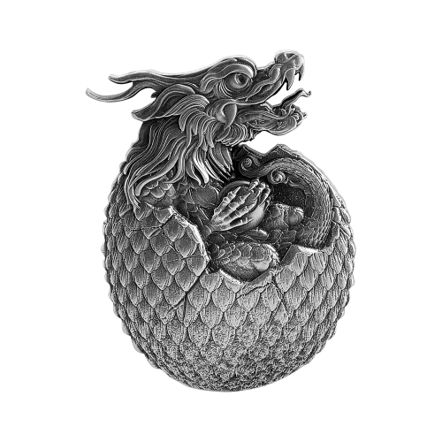 Thumbnail 2 troy ounce zilveren munt ei van de draak 2022 voorkant