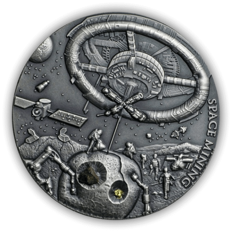1 Troy ounce zilveren Ruimte Mijnbouw munt 2018 voorkant