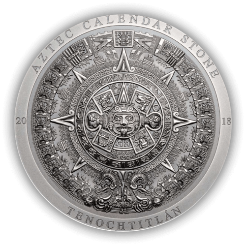 Thumbnail 3 Troy ounce zilveren de Azteekse kalendersteen munt 2018 voorkant