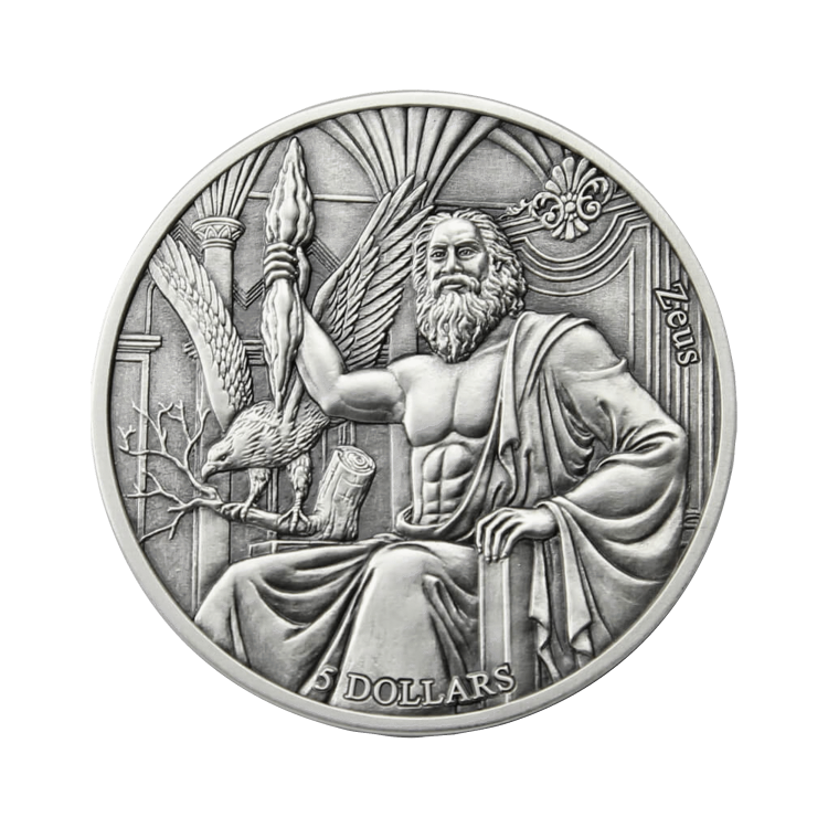 2 Troy ounce Zilveren Munt Zeus VS Leo 2021 voorkant