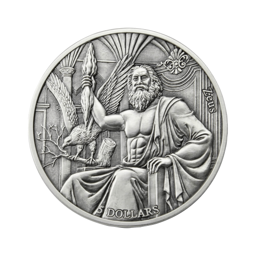 Thumbnail 2 Troy ounce Zilveren Munt Zeus VS Leo 2021 voorkant