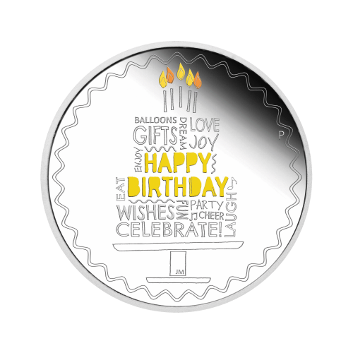 Thumbnail 1 troy ounce zilveren munt Happy Birthday 2022 Proof voorkant